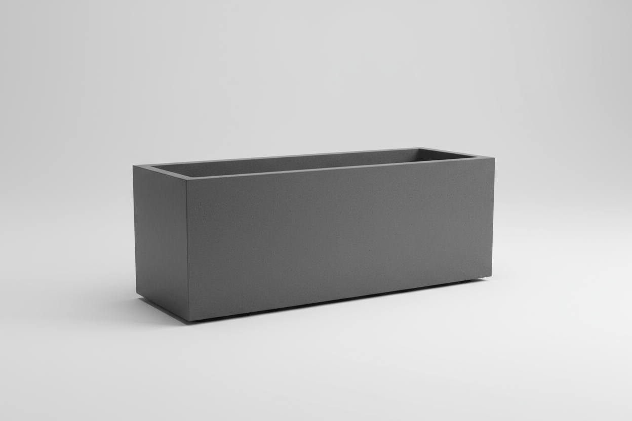 100L 30W 30H ölçüsünde beton saksı antrasit renk olsun arka planı açık olsun