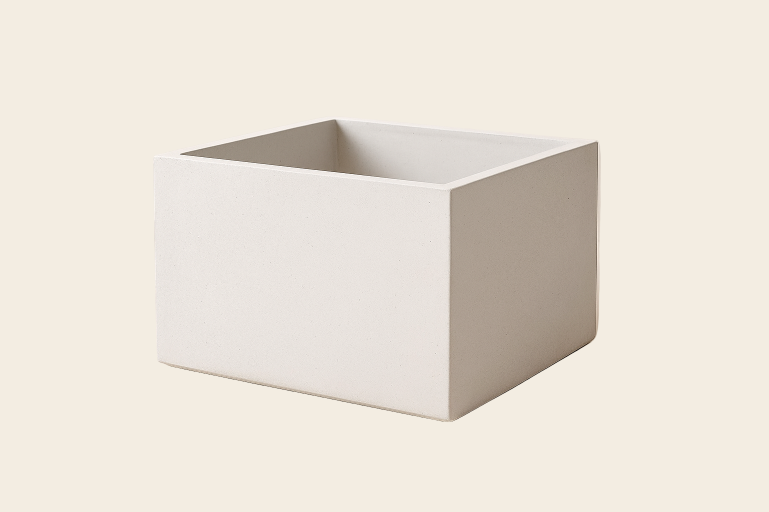 40L x 40W x 25H ebadında. beton saksı beyaz renk olsun arka planı açık renk olsun