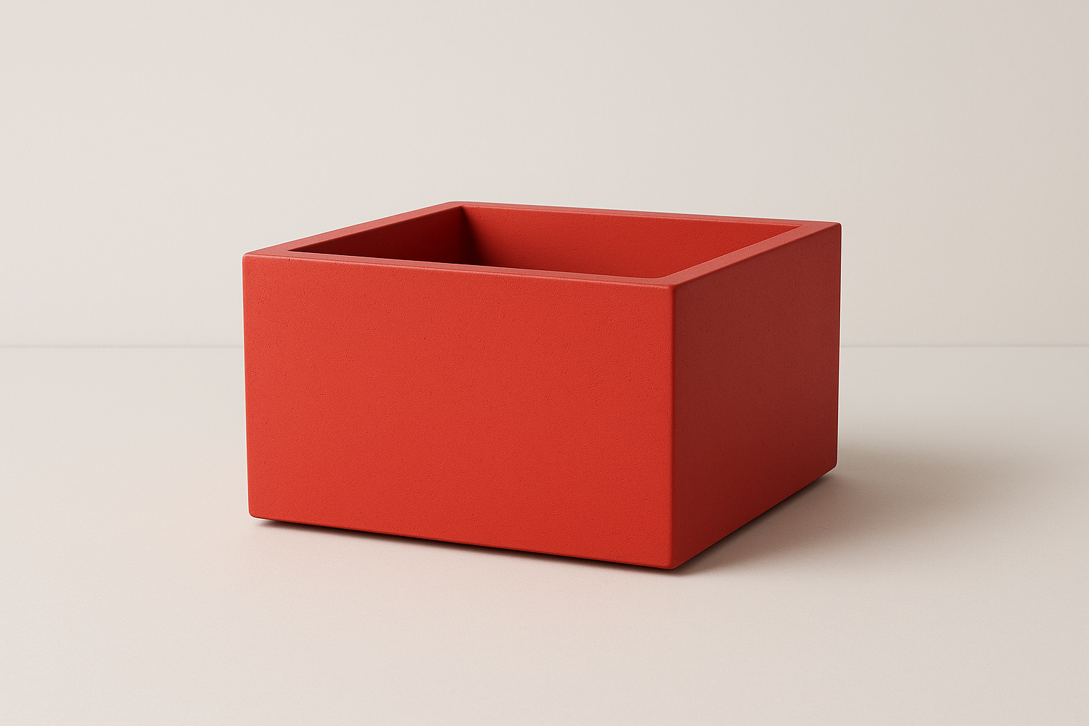 40L x 40W x 25H ebadında beton saksı kırmızı renk olsun arka planı açık renk olsun